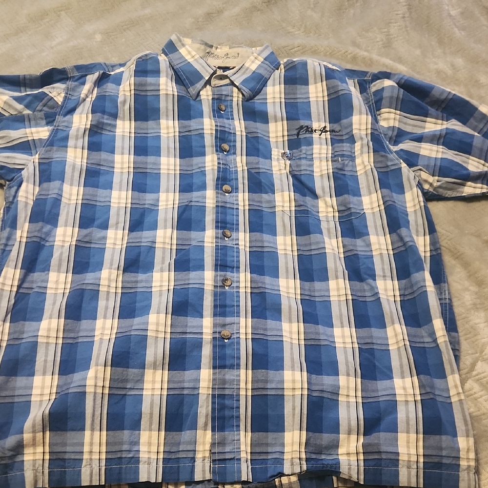 Phat Farm Blue and White Plaid Button-Down Shirt